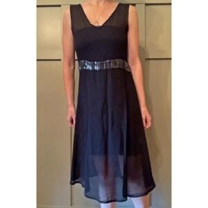 Ghost London Sheer Black V-Neck Sleeveless Midi Dress With Sequins Size Small
